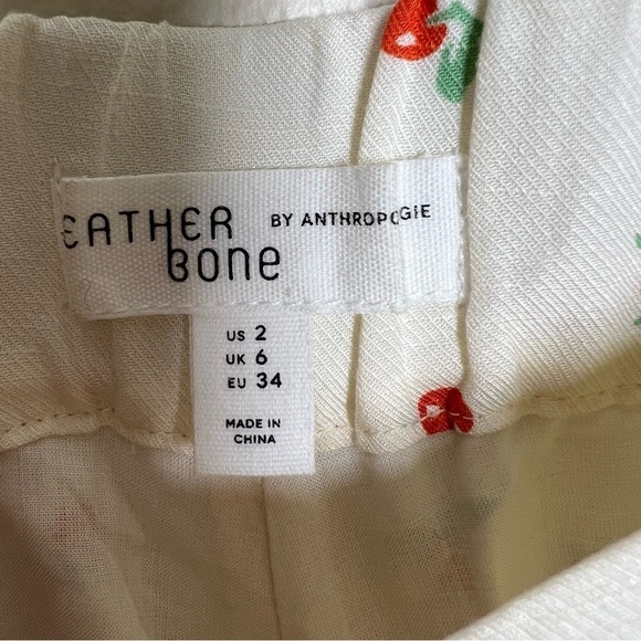 Feather Bone by Anthropologie Womens Cherry Printed Cream Wide Leg Pants Size 2 - Picture 5 of 11